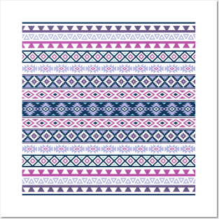 Aztec Stylized Pattern Pinks Purples Blues White Posters and Art